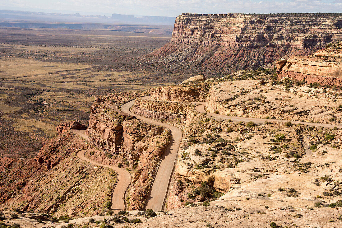 Mokee Dugway switchback dirt road off Cedar Mesa, Mexican Hat, southern Utah, United States of America, North America