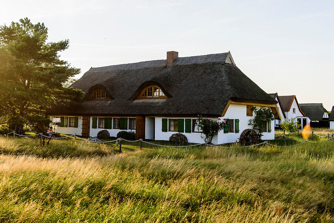 Reetgedecktes Haus in Neündorf, Hiddensee, Rügen, Ostseeküste, Mecklenburg-Vorpommern Deutschland