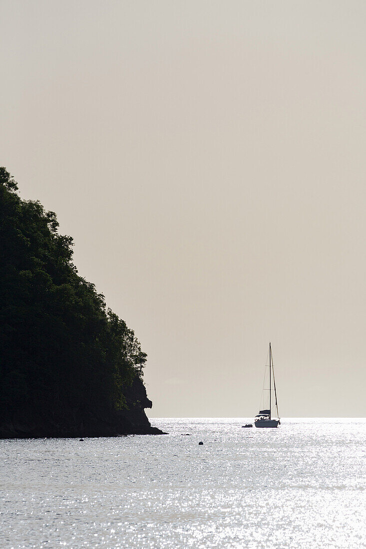 Boat moored off Marigot Bay at sunset, St. Lucia, Windward Islands, West Indies Caribbean, Central America