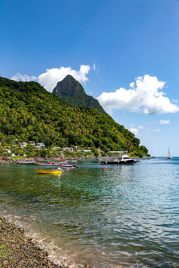 Petit Piton from the beach at Soufriere, St. Lucia, Windward Islands, West Indies Caribbean, Central America