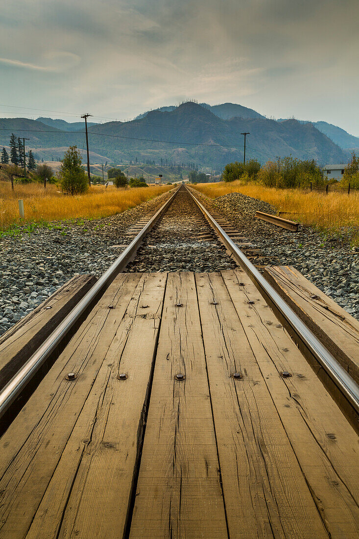 Railway line near Kamloops, British Columbia, Canada, North America