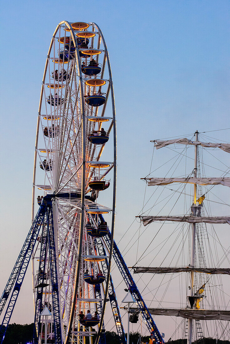 Ferris wheel on the entertainment miles in the harbor to the Hansesail, Rostock, Ostseeküste, Mecklenburg-Western Pomerania, Germany