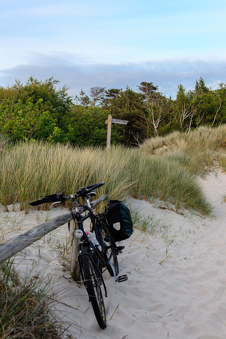 Bicycle at Darsser West beach, Baltic Sea coast, Mecklenburg-Western Pomerania Germany