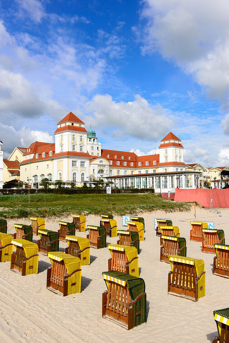 View from lake bridge on Kurhaus, Binz, Rügen, Baltic Sea coast, Mecklenburg-Vorpommern, Germany