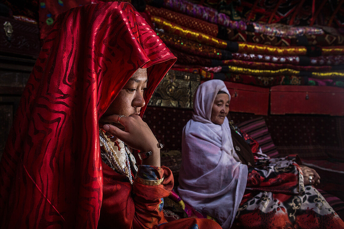 Kyrgyz woman in yurt, Pamir, Afghanistan, Asia