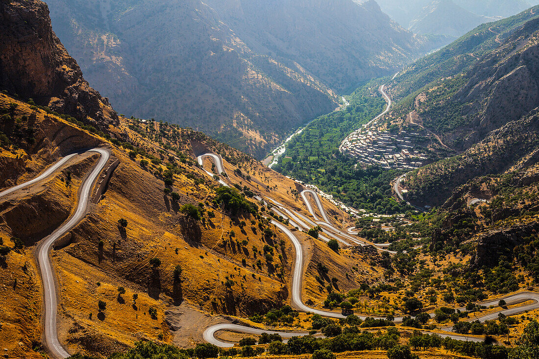serpentine road in the kurdish valley of Hawraman, Iran, Asia