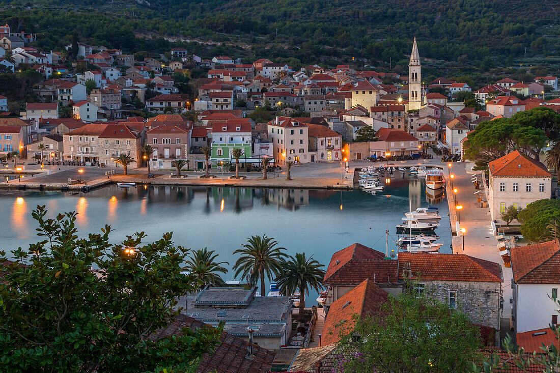 View over the old town of Jelsa on Hvar Island, Croatia, Europe
