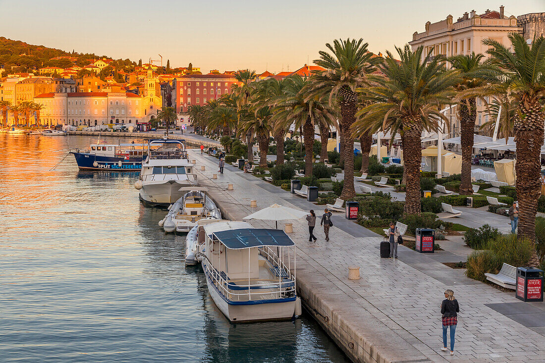 The seaside promenade of Split at sunrise, Split, Croatia, Europe