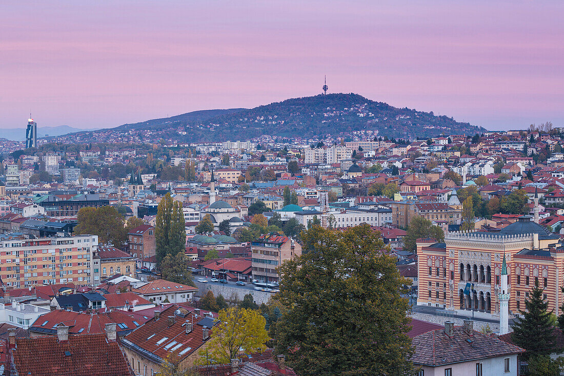 View of City looking towards City Hall, Sarajevo, Bosnia and Herzegovina, Europe