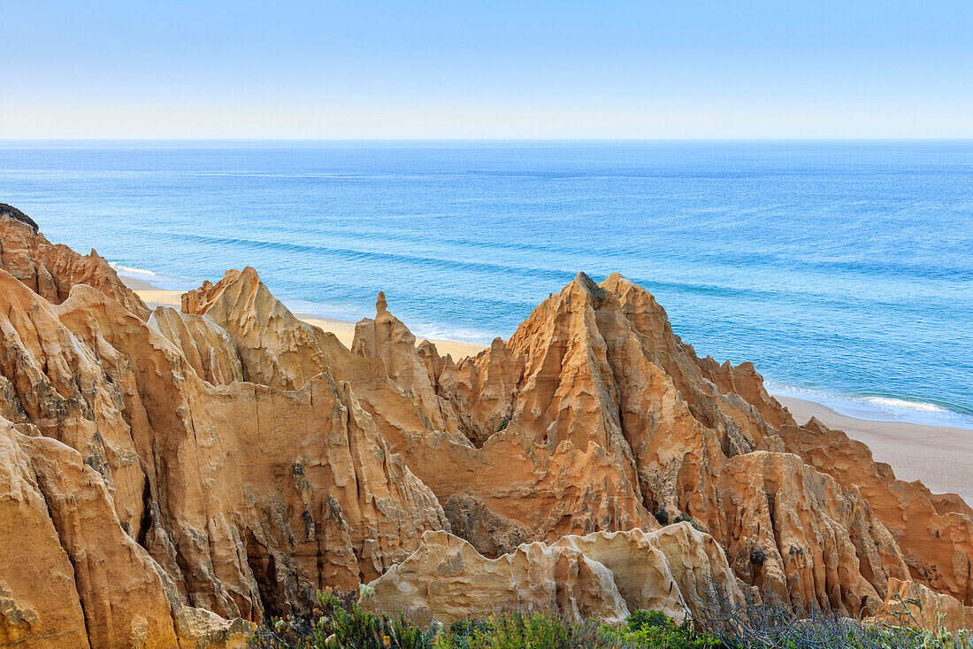 Sandstone cliffs in Carvalhal on the Alentejo coast, Portugal, Europe