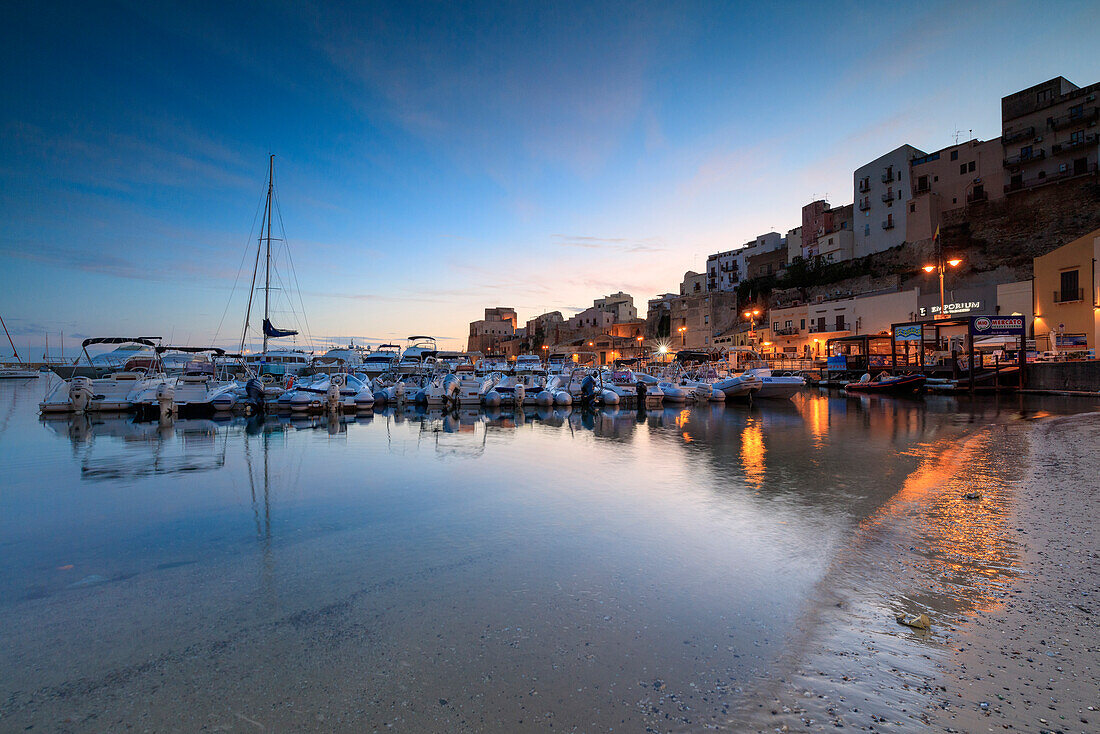 Harbor at sunrise, Castellammare del Golfo, province of Trapani, Sicily, Italy, Mediterranean, Europe