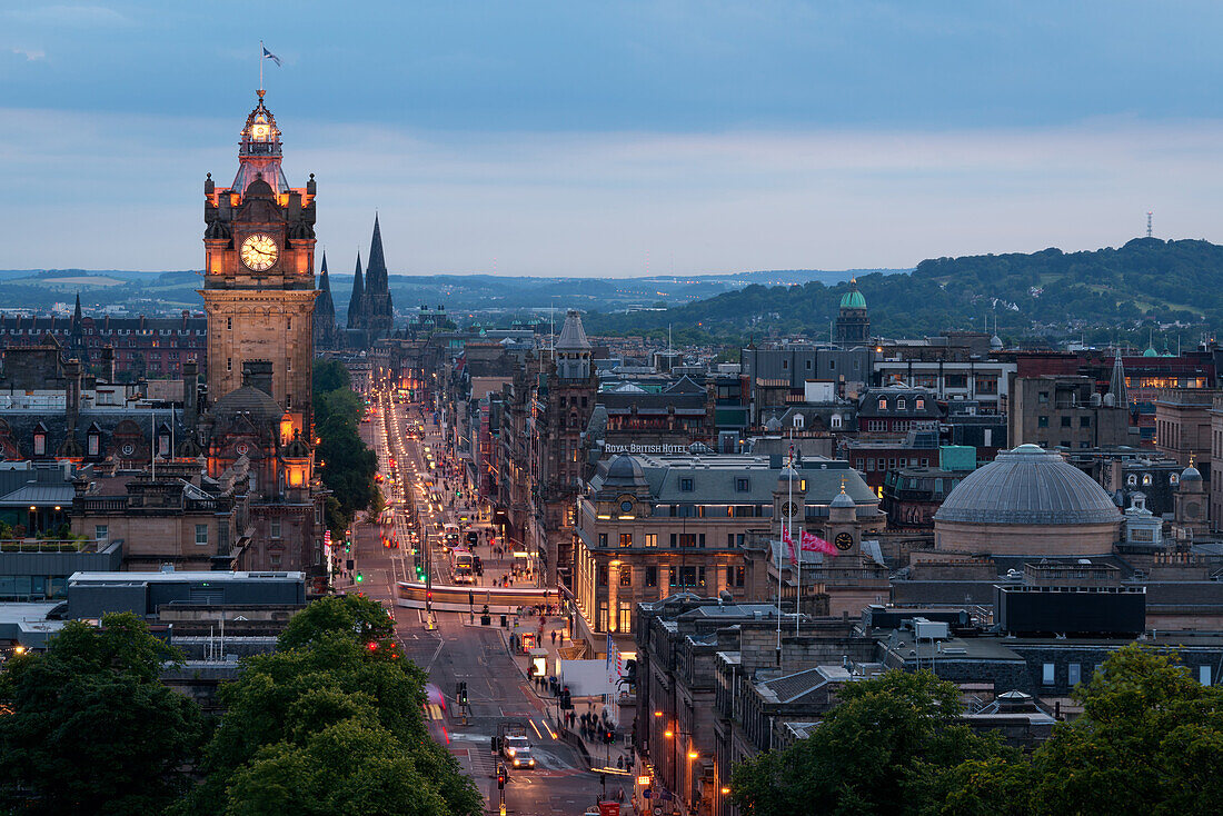 Princes Street at night, Edinburgh, Scotland, United Kingdom, Europe