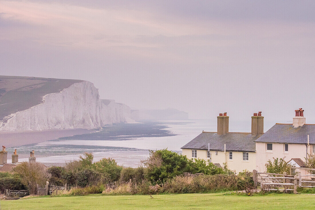 Cuckmere Haven, Seven Sisters chalk cliffs, South Downs National Park, East Sussex, England, United Kingdom, Europe