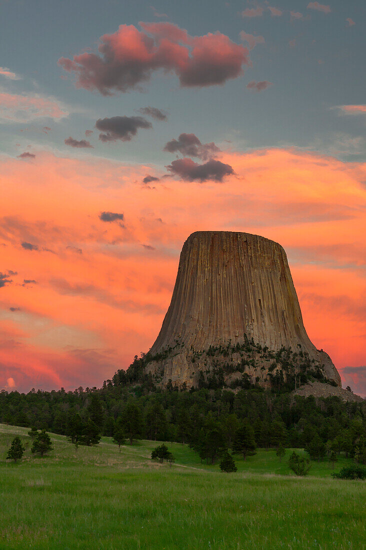 Devil's Tower National Monument showing famous basalt tower, sacred site for Native Americans, Wyoming