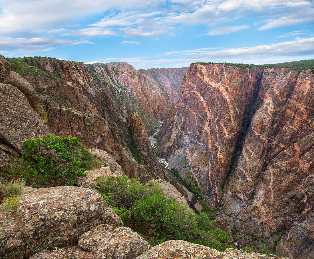 Cliff and river, Painted Wall, Gunnison River, Black Canyon of the Gunnison National Park, Colorado