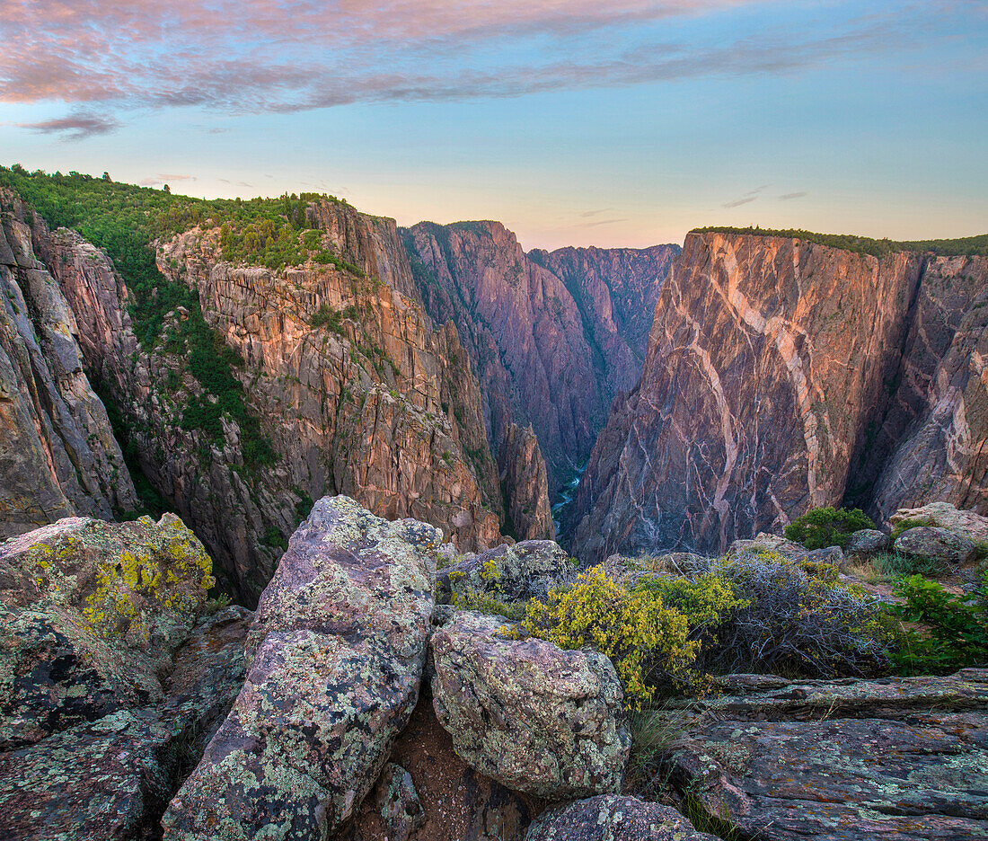 Cliffs and river, Painted Wall, Gunnison River, Black Canyon of the Gunnison National Park, Colorado