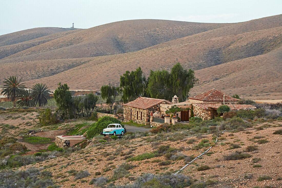 Finca with old car at Fayagua, Fuerteventura, Canary Islands, Islas Canarias, Atlantic Ocean, Spain, Europe