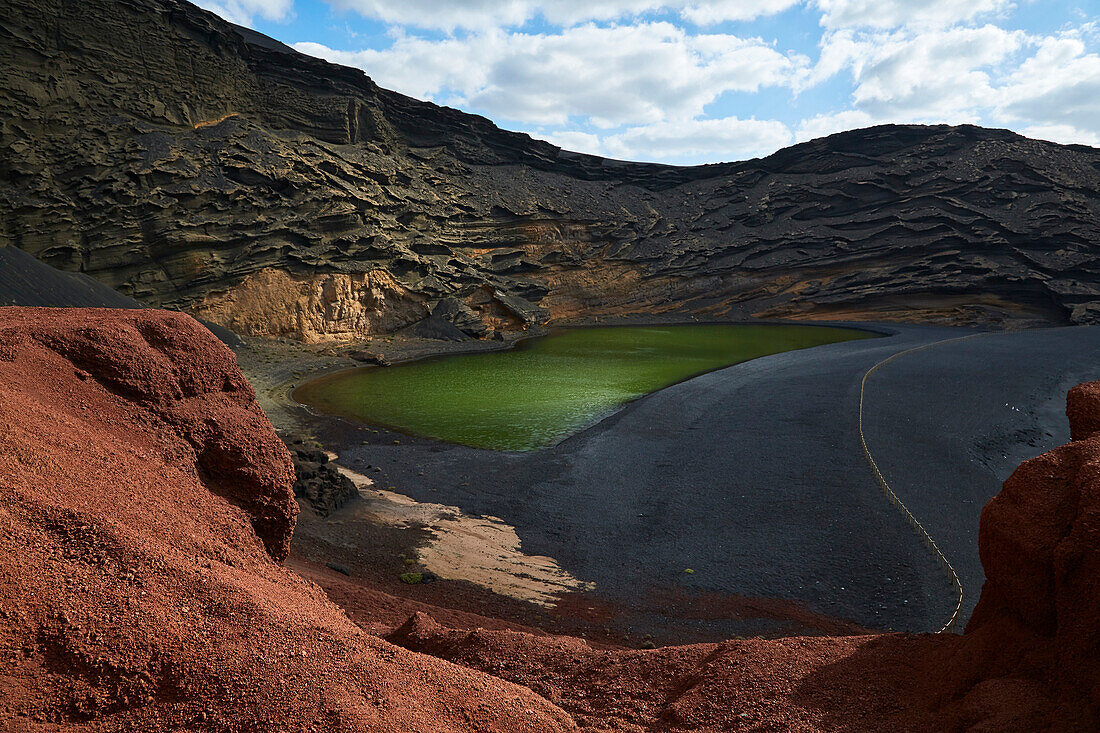 Crater lake Charco de los Clicos near El Golfo, Atlantic Ocean, Lanzarote, Canary Islands, Islas Canarias, Spain, Europe