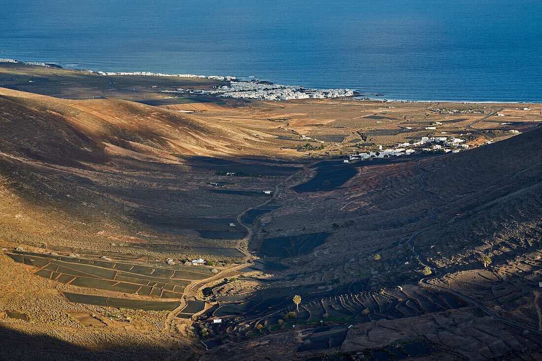 View from the viewpoint Mirador de Haria at the village of Arrieta, Lanzarote, Canary Islands, Islas Canarias, Spain, Europe