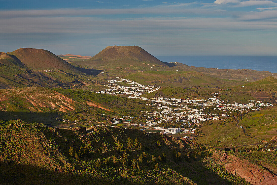 View from the viewpoint Mirador de Haria at the village of Haria, Lanzarote, Canary Islands, Islas Canarias, Spain, Europe