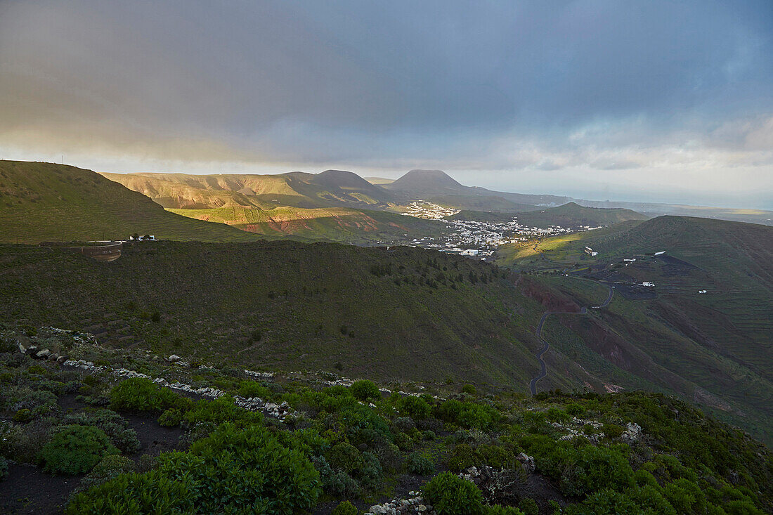 View from the viewpoint Mirador de Haria at the village of Haria, Lanzarote, Canary Islands, Islas Canarias, Spain, Europe