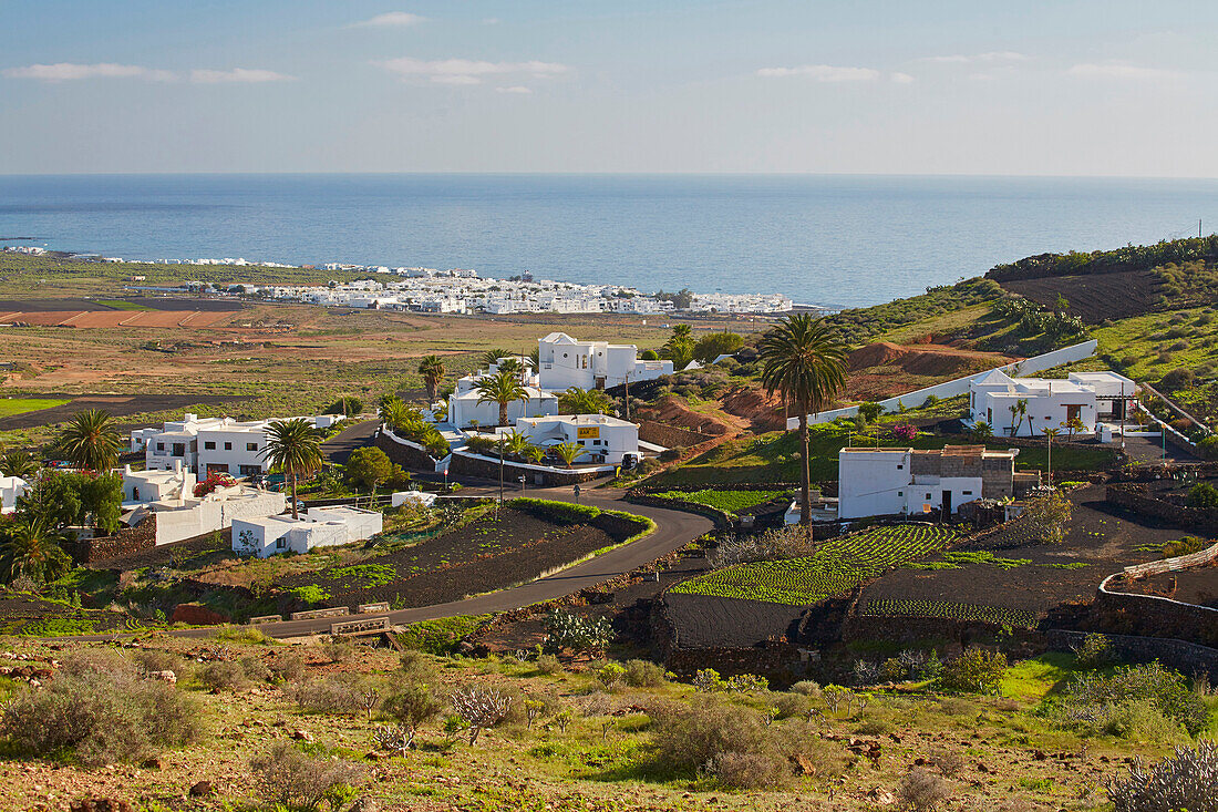 View at Tabayesco (in front) and Arrieta (by the sea), Lanzarote, Canary Islands, Islas Canarias, Spain, Europe