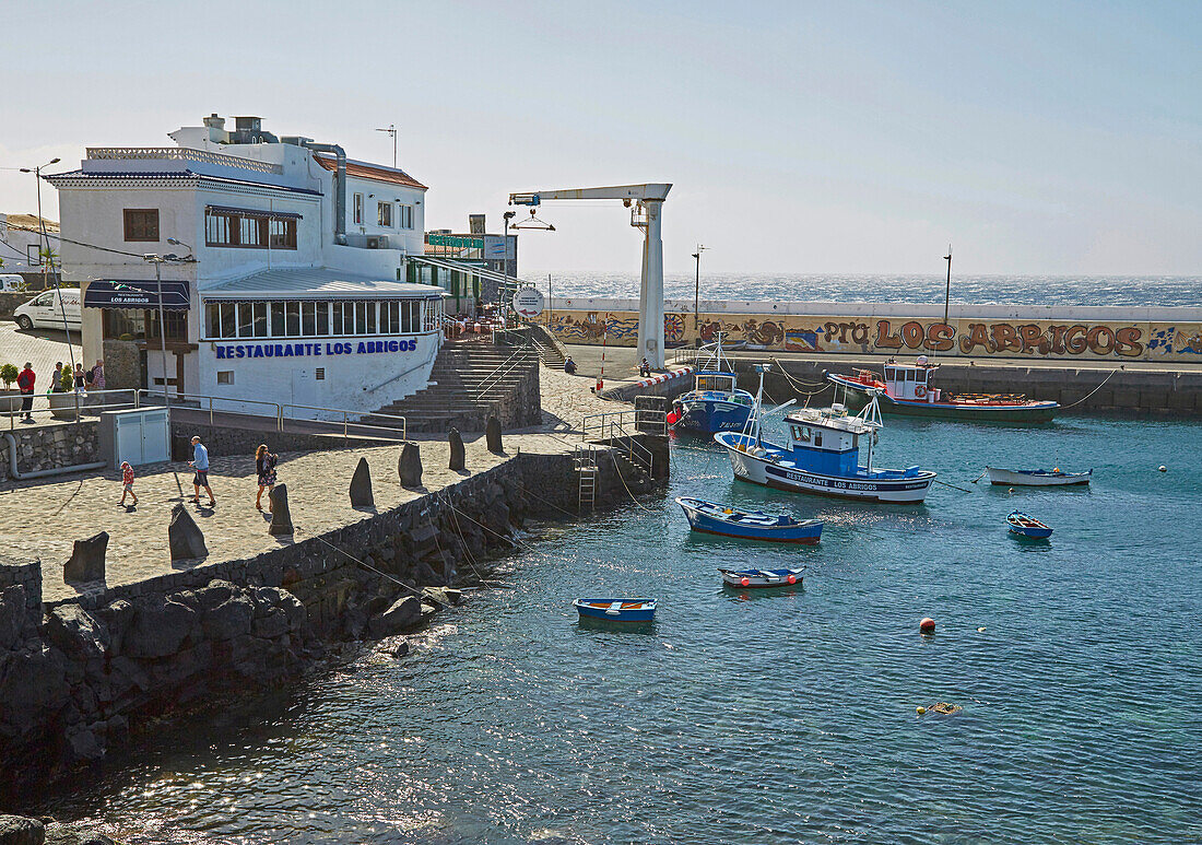 Fischrestaurant im Hafen von Los Abrigos, Teneriffa, Kanaren, Kanarische Inseln, Islas Canarias, Atlantik, Spanien, Europa