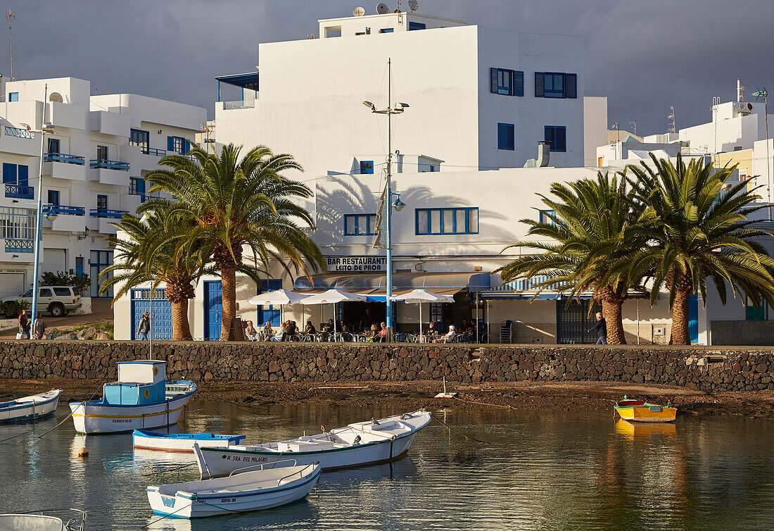 Multicoloured fishing-boats at the Charco San Ginés at Arrecife, Atlantic Ocean, Lanzarote, Canary Islands, Islas Canarias, Spain, Europe