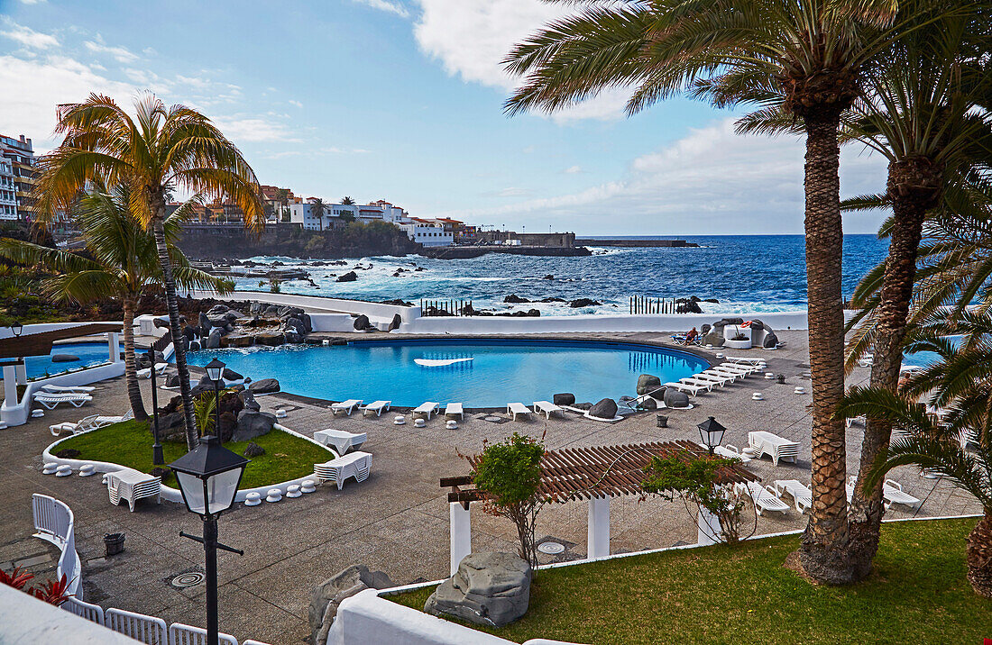 Badelandschaft Lago Martianez César Manrique in Puerto de la Cruz, Teneriffa, Kanaren, Kanarische Inseln, Islas Canarias, Atlantik, Spanien, Europa