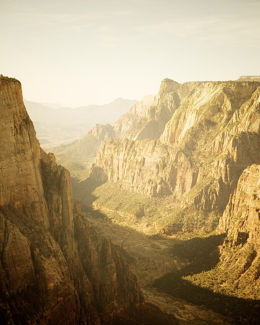 High angle scenic view from The Observation Point in Zion National Park, Utah.