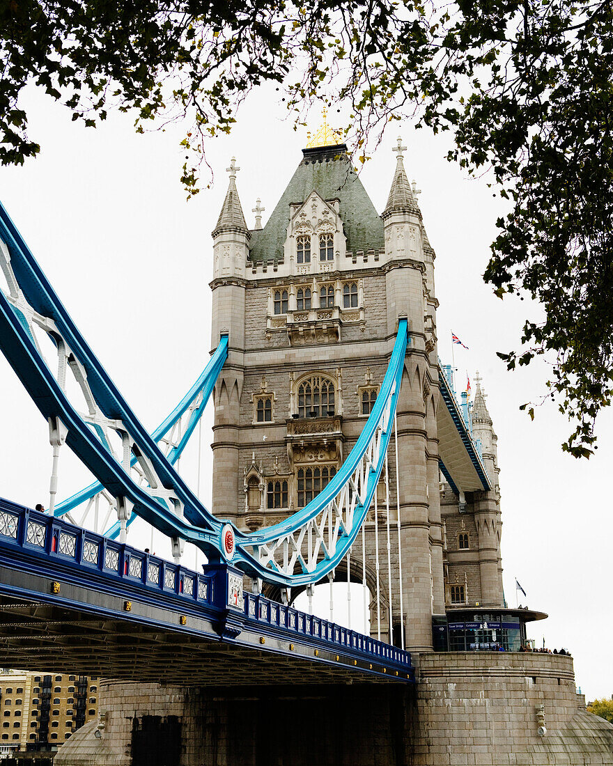 Low angle view of the Tower Bridge in London.