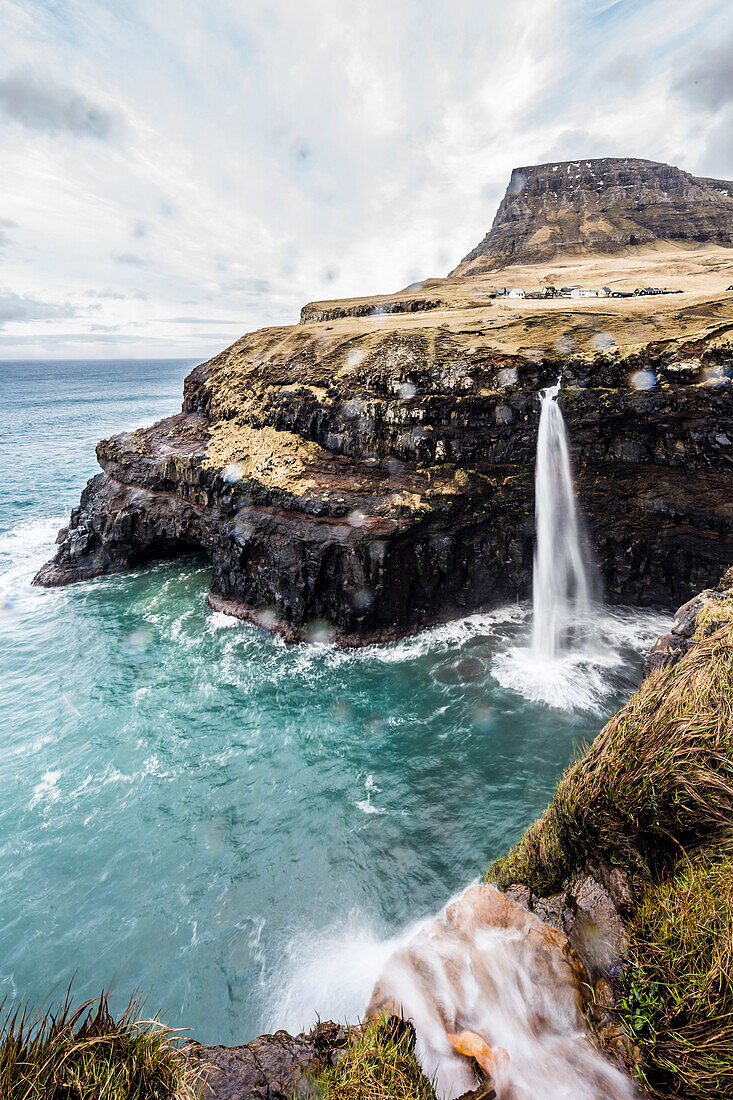 Mulafossur Waterfall on Vagar Island, Faroe Islands, Denmark