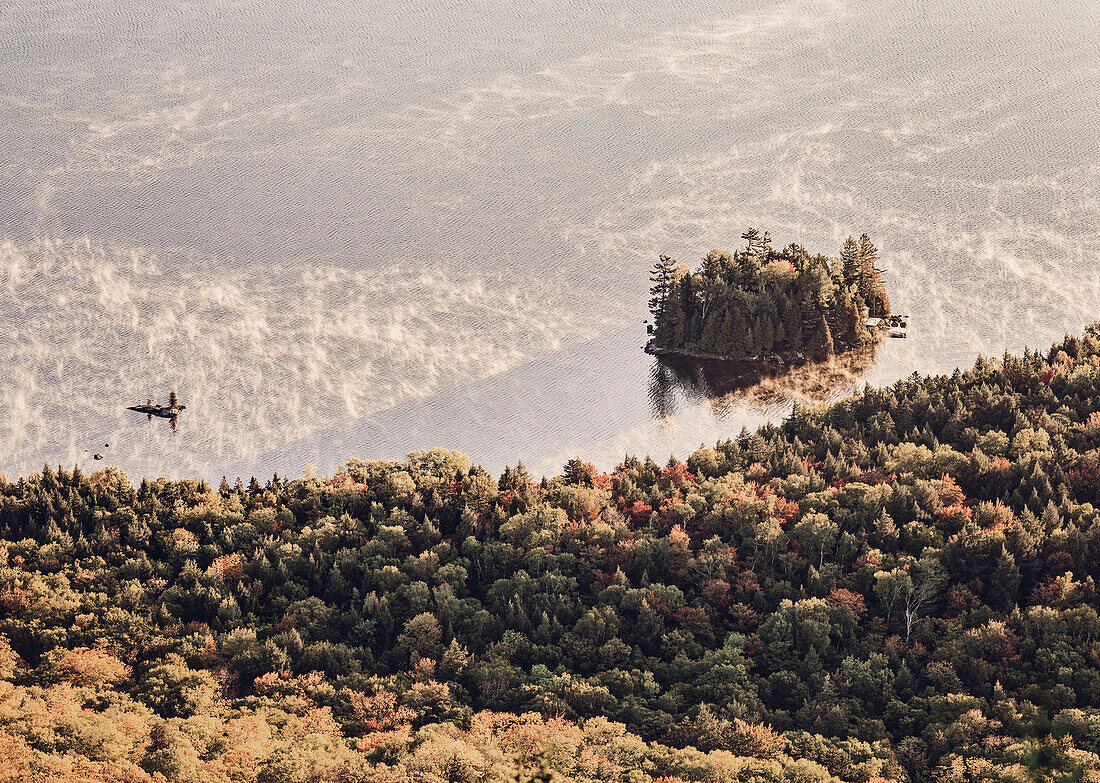 Scenery of Lake Onawa and forest seen from Borestone Mountain, Maine, USA