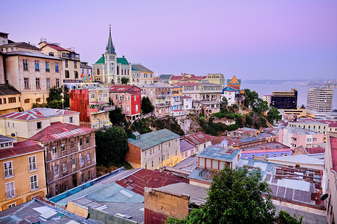 Sunset from Cerro Alegre in city of Valparaiso, Chile