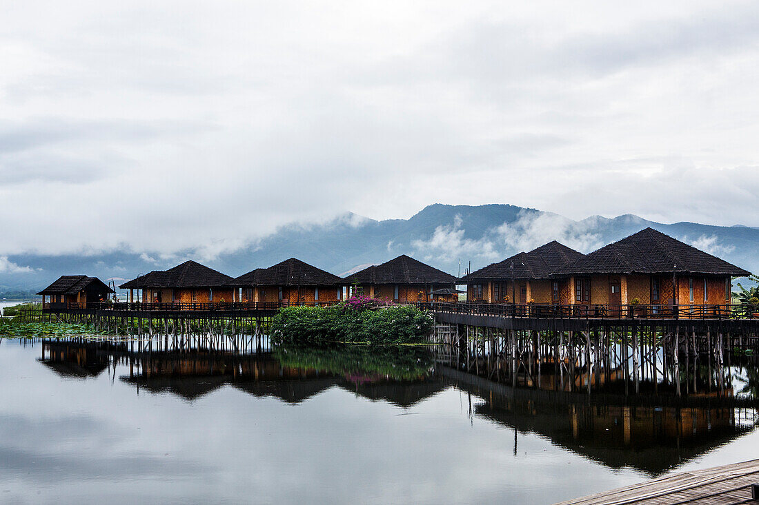 Sky and clouds over Inle Lake stilt houses, Shan State, Myanmar