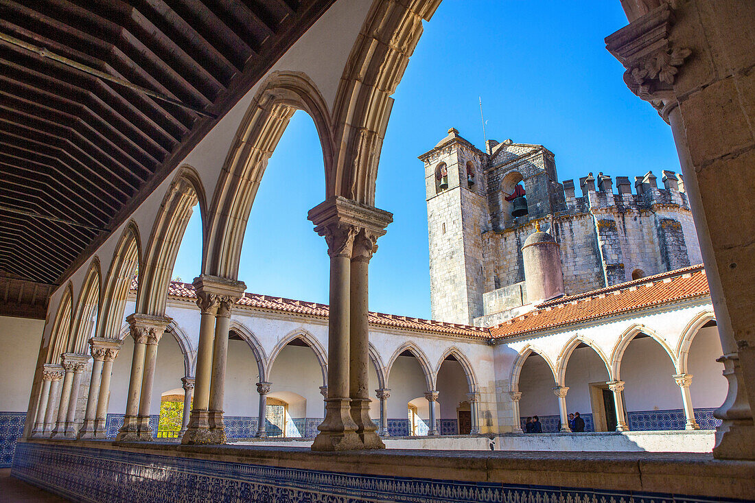 Arches in front of church of historic Convent of Christ monastery, Tomar, Portugal