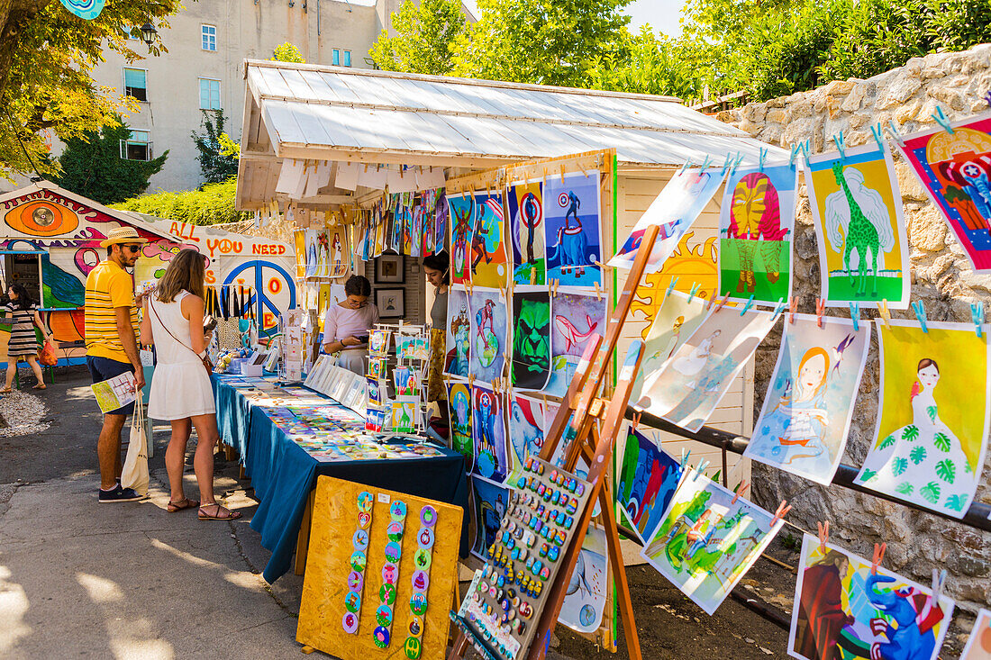 Art for sale at a stall in Zagreb, Croatia, Europe