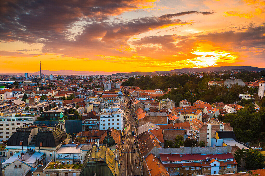 View of the city at dusk, Zagreb, Croatia, Europe