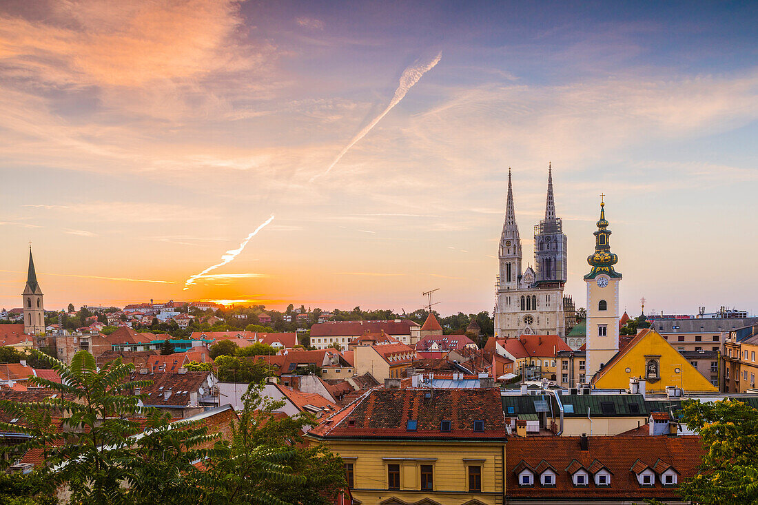 View of the Cathedral of the Assumption Blessed Virgin Mary at dawn, Zagreb, Croatia, Europe