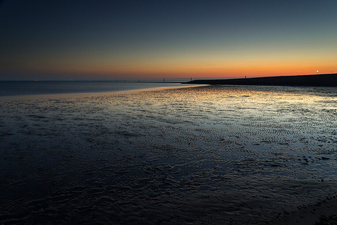 Wadden Sea, Jetty, Sunrise, Dawn, Neuharlingersiel, Esens, Wittmund District, North Sea, East Frisia, Lower Saxony, Germany, Europe