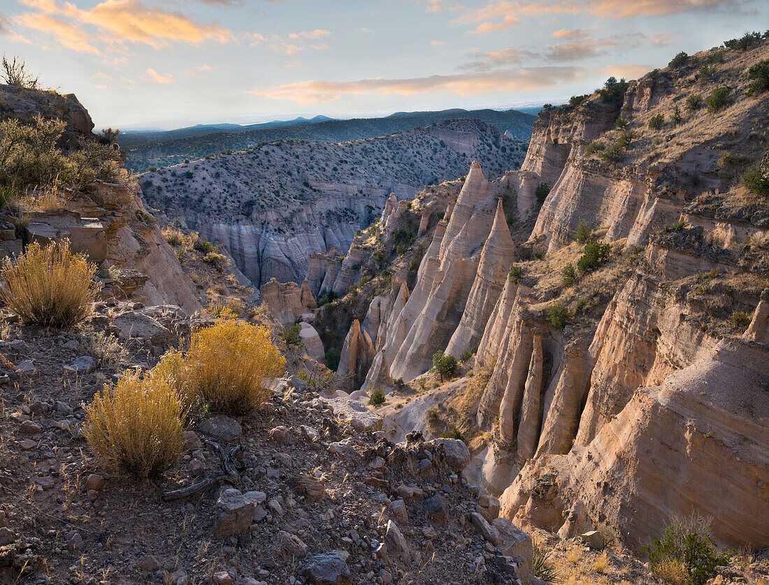 Eroded rocks and valley, Kasha-Katuwe Tent Rocks National Monument, New Mexico