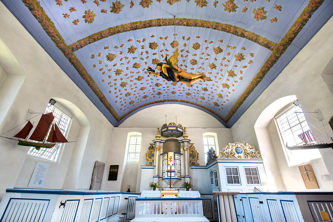 Interior, Island church, Kloster, Hiddensee island, Mecklenburg-Western Pomerania, Germany