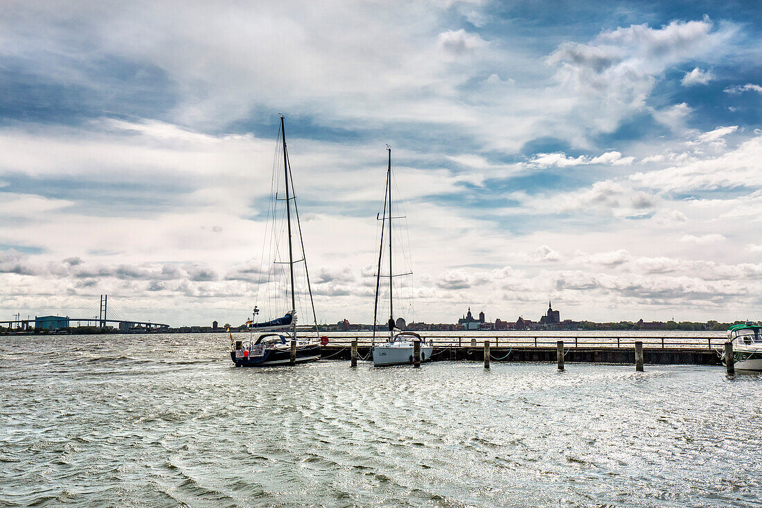 View from Altefähr on Rügen island towards Stralsund, Mecklenburg-Western Pomerania, Germany