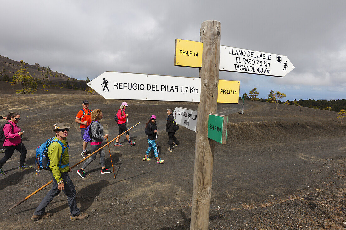 Wanderung auf dem PR LP 14, Schilder, Wanderweg, Parque Natural de Cumbre Vieja, UNESCO Biosphärenreservat, La Palma, Kanarische Inseln, Spanien, Europa