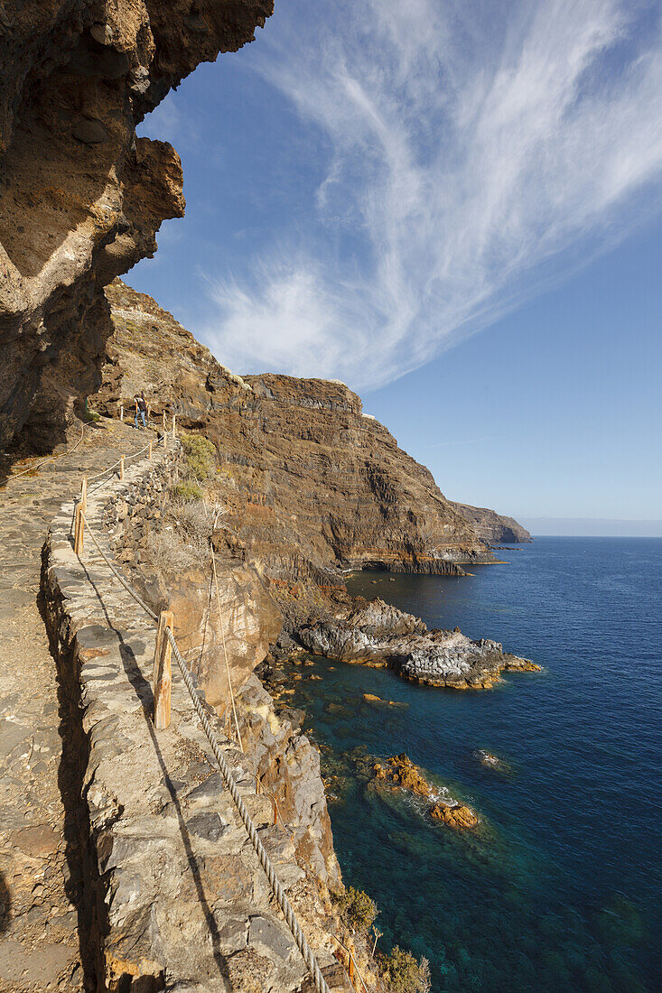 Poris de Candelaria, Cueva de Candelaria, pirates cave, steep coast near Tijarafe, Atlantic, UNESCO Biosphere Reserve, La Palma, Canary Islands, Spain, Europe