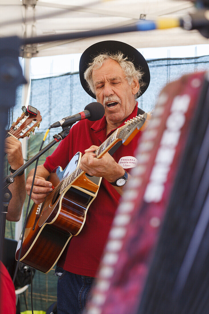 folk music band, livestock fair in San Antonio del Monte, Garafia region, UNESCO Biosphere Reserve, La Palma, Canary Islands, Spain, Europe