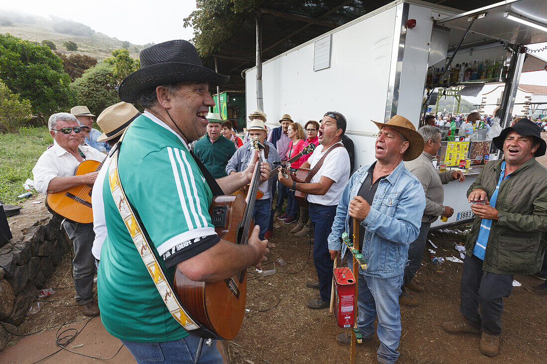 folk music band, livestock fair in San Antonio del Monte, Garafia region, UNESCO Biosphere Reserve, La Palma, Canary Islands, Spain, Europe