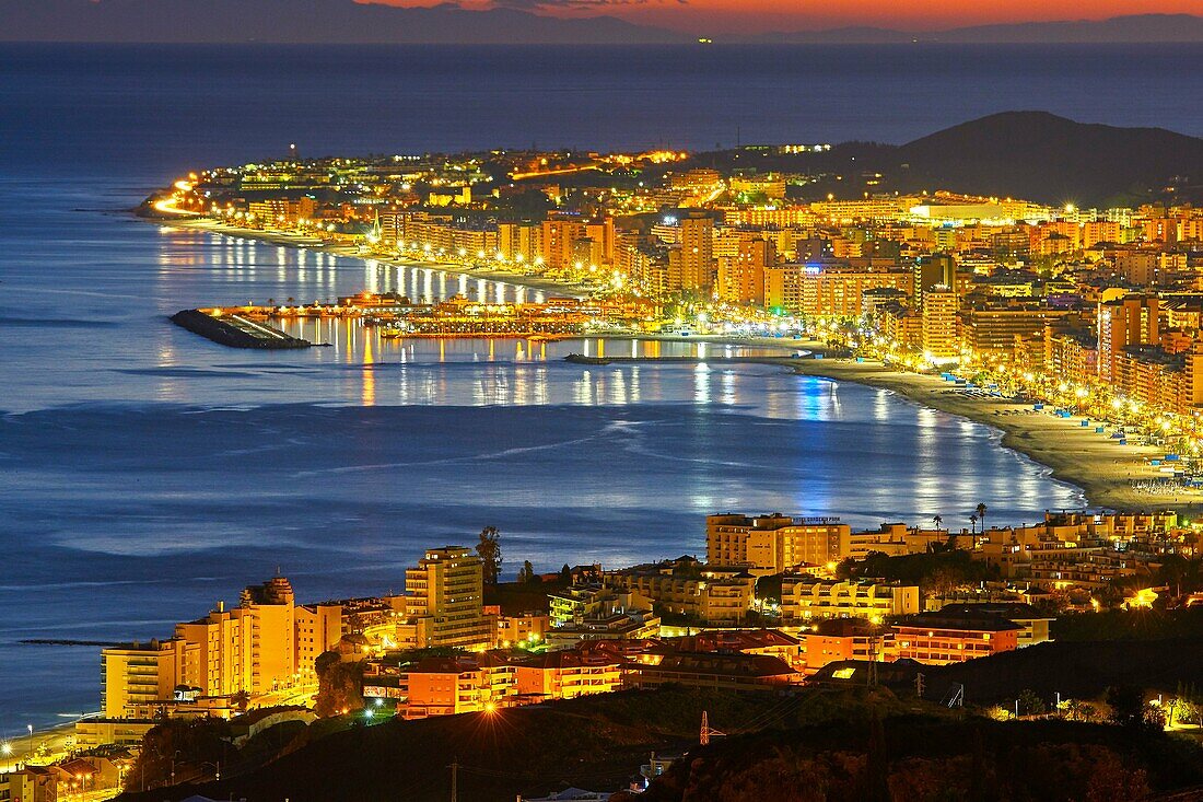 Fuengirola at dusk. Malaga Province, Costa del Sol, Andalusia, Spain.