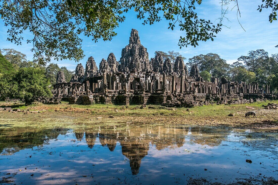 The Bayon at Angkor Thom, the largest Khmer city ever built was the state temple of Jayavarman VII and is a part of the Angkor Wat complex - Siem Reap, Cambodia