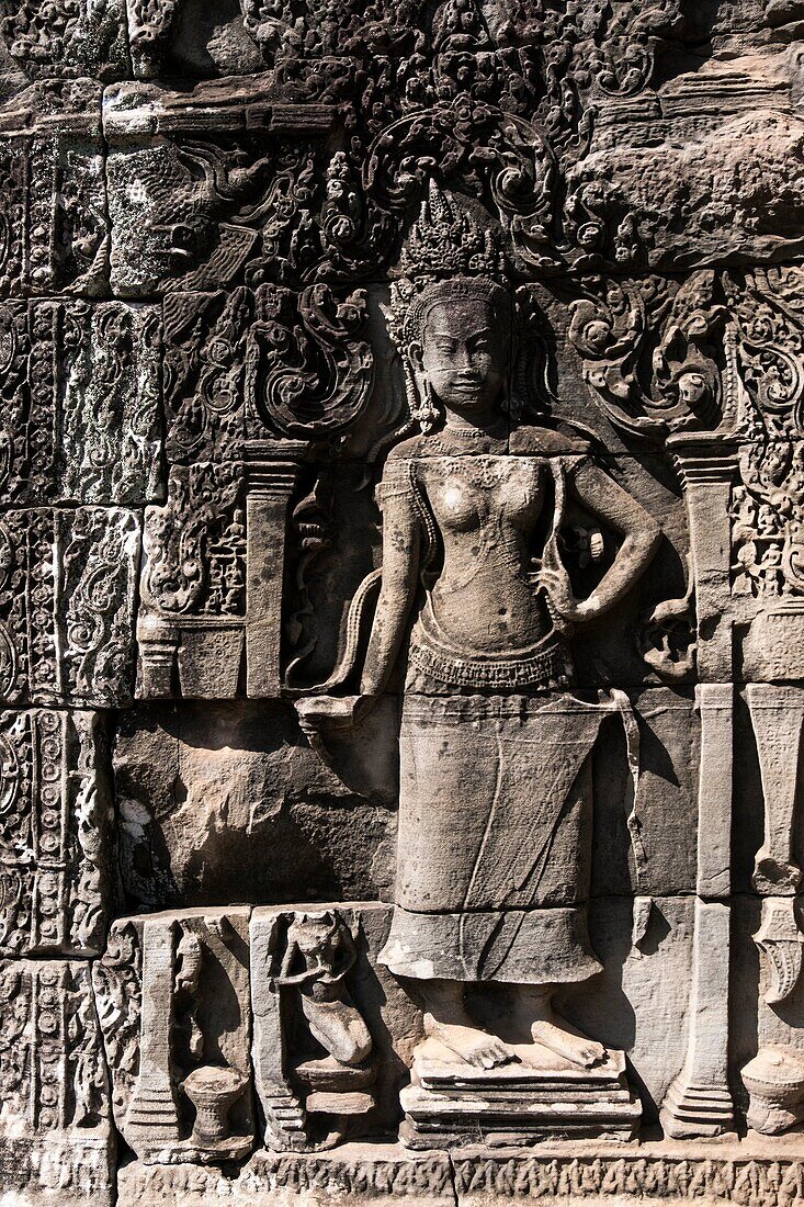 Cambodia, Siem Reap Province, Angkor site listed as World Heritage by UNESCO in 1992, Angkor Wat temple, bas-relief representing apsara dancer carving